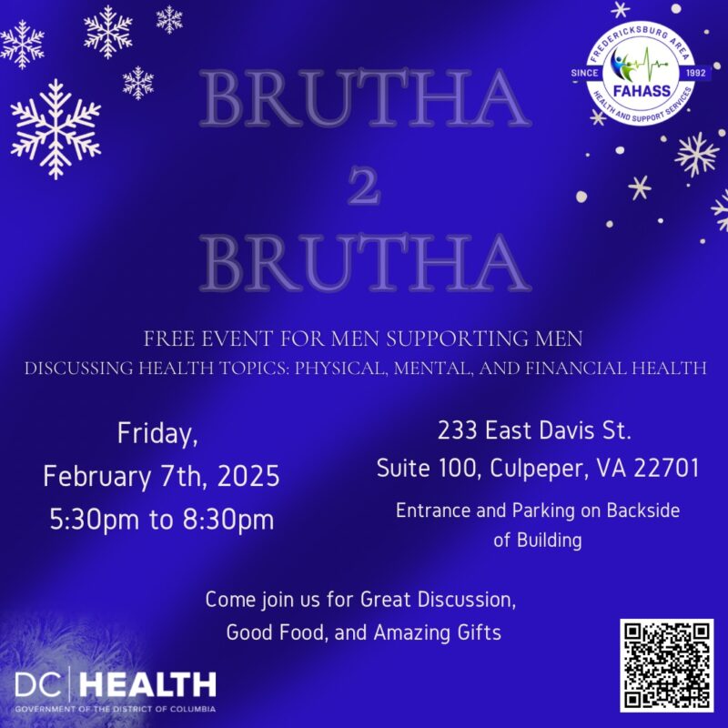 A winter flyer for Brutha to Brutha's upcoming meeting hosted at Pride Center FXBG.